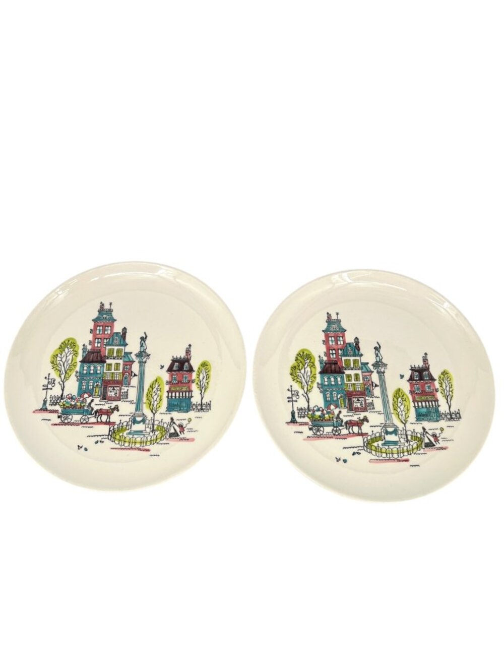 Metlox Poppytrail City Scene Dinner Plates Set Of 2 Vintage California Pottery